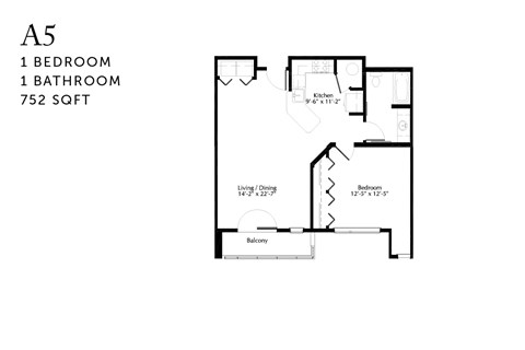 Floor plan for 1 bed, 1 bath, 724 sqft